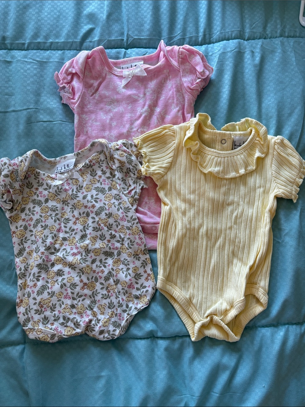 Nicole Miller Infant Girls 3-Pack Bodysuits in Pink, Yellow & Floral